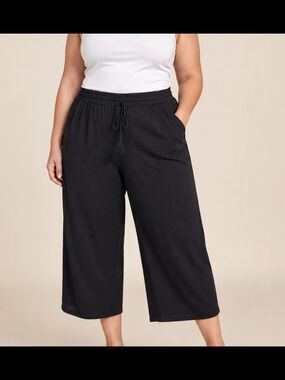 Helium London Black Wide Leg Cropped Pull-On Pants Women's 3X Tassel Drawstring